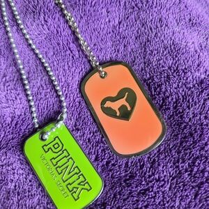 Victoria's Secret Pink and Green Dog Tag Necklaces